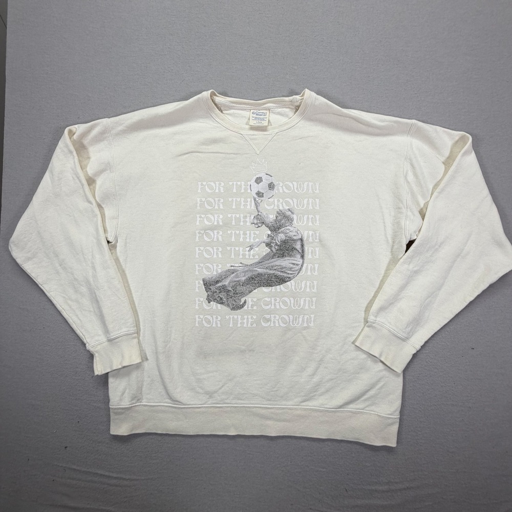 Comfort Wash Sweatshirt Mens L Good Cream‎ For The Crown Soccer Graphic Crewneck